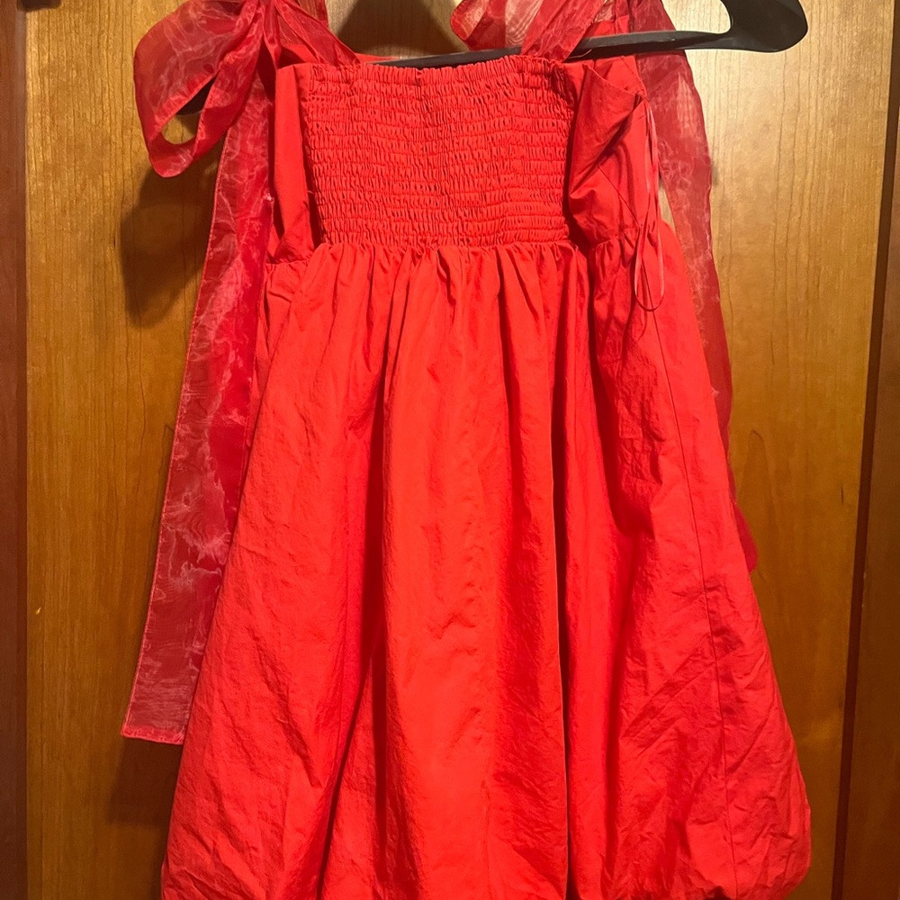 Red Sleeveless Dress with Sheer Overlay